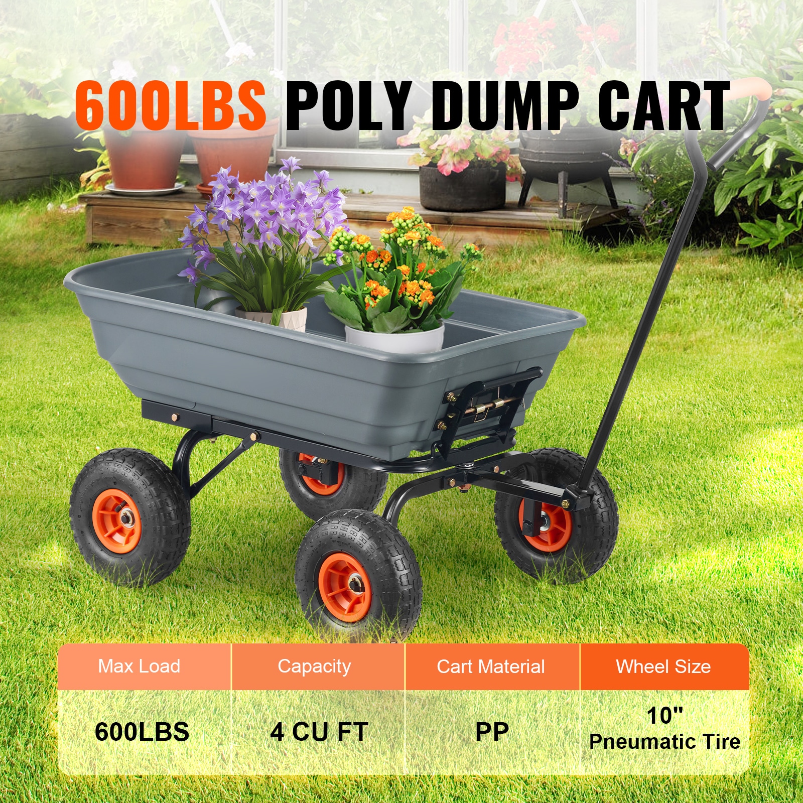 Poly Garden Dump Cart With Convertible Handle And Steel Frame_voghion.com